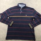 VTG Tommy Hilfiger Polo Shirt Mens Large Blue Maroon Striped Long Sleeve Rugby *