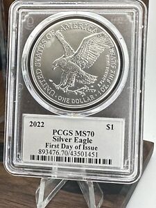 2022 AMERICAN SILVER EAGLE FIRST DAY OF ISSUE PCGS MS 70 (milk Spotting)