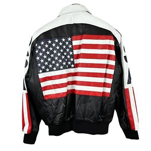 VTG Michael Hoban Wheremi Leather Jacket Mens Size L USA American Flag Black