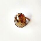 Vintage Native American Sterling Silver Big Montana Moss Agate Dome Ring 9 1/4