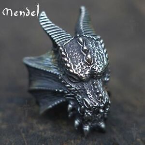 MENDEL Cool Large Gothic Mens Stainless Steel Dragon Head Ring For Men Size 7-15