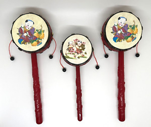 Chinese Traditional Rattle Hand Drum, Set of 3