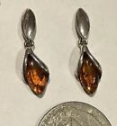 Artisan Sterling Silver Teardrop Beaded Earrings Baltic Honey Amber Posts