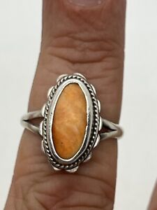 Sterling Silver 925 Vintage Orange Stone Ring Navajo BH Signed Sz 9.5