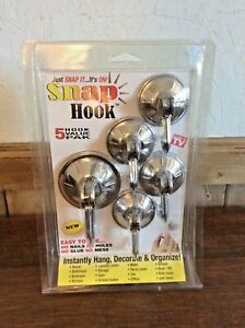 New Set of 5 CHROME SNAP HOOKS Instantly Hang, Decorate & Organize AS SEEN ON TV