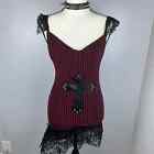Gothic lace striped red dress with a punk cross