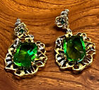 Beautiful Emerald Green Glass and Rhinestone earrings in Gift Box