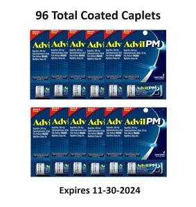 Advil PM 96 Caplets Lot 200mg Pain Reliever Nighttime Sleep Aid Exp. 11-2024