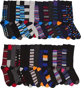 5/6/12 Pairs Men's Dress Socks Fashion Casual Crew Multi Color Cotton Size 10-13