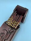 Chinese hand carved Rosewood box, with 9 pair of gold-stamped chopsticks