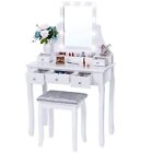 New ListingMakeup Vanity Table Stool Dressing Set with 10 Led Lighted Mirror & 5 Drawers