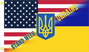 3X5 WE STAND WITH UKRAINE TRIDENT ENSIGN FLAG BANNER 100D W/ GROMMETS 100D R2
