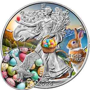 2024 US Mint Silver Eagle Happy Easter Edition Coin Colorized 1 oz .999 Silver