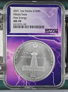 2021 Silver 1oz Nikola Tesla Free Energy NGC MS70