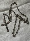 Vintage Sterling Silver Guilloche Pink Enamel Cross Beaded Rosary