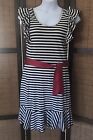 Effie’s Heart Summer Dress With Belt Size Large  Navy, White, Red Pockets