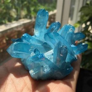 Aqua Aura Blue Quartz Titanium Cluster Mineral Specimen Healing Crystal 80-100g