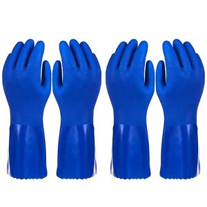 2 Pairs Household Gloves, Cotton Lined, Dishwashing, Rubber, Kitchen, Blue, L