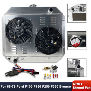 For Ford Bronco Truck F100 F150 F250 1966-79 3 Rows Radiator & Shroud Fan& Relay (For: 1972 Ford F-100)