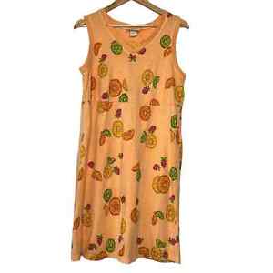 Fresh Produce Dress Womens Large Peach Sleeveless Fruit Print Summer Casual