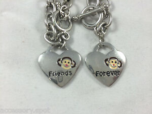 BEST FRIEND Heart With Monkey Charm Pendant 2 Necklaces Friendship BFF