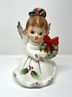 Vintage Josef Originals Christmas Holly Angel Holding Wreath With Bow