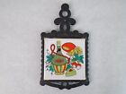 MCM Cast Iron Tile TRIVET Wine And Cheese Chianti Yellow, Green, Red, Black VTG