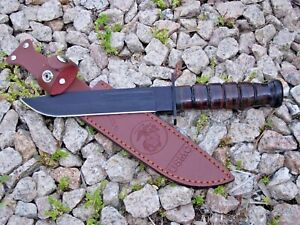 12-inch USMC Kabar style replica knife, Leather Sheath Military Survival Hunting