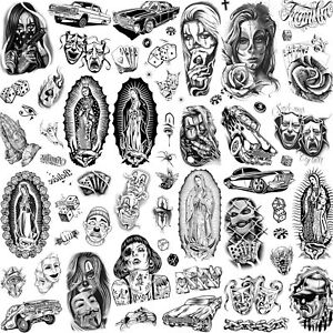 6 Sheets Large Chicano Temporary Tattoos For Men Women Adult Guadalupe Amazing