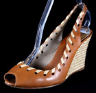 CHRISTIAN LOUBOUTIN Brown Leather Tan Lacing Slingback Espadrille Wedges 39