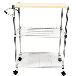 3-Tier Microwave Cart on Wheels Rolling Kitchen Service Trolley with Push Handle