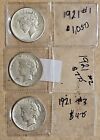1921 $1 3 Piece SET Peace Dollar High Relief - Great White Lustrous Coin
