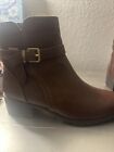 Anne Klein Brown Leather Low Heel Ankle Boots Size 8