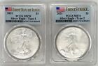 2021 American Silver Eagle Type 1 and 2 PCGS MS70 First Strike Flag Label 2 Coin
