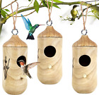Hummingbird House for outside Hanging, Wooden Humming Bird Nest 3 Pcs with Hemp