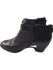 Vionic Ortha Heel Black Leather Zip Up Ankle Boot Block Heel Woman's Size 9