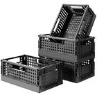 4 Pack Plastic Foldable Storage Basket for Shelf Organizer Stacking Collapsib...