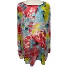 Susan Graver Flowy Sheer Floral Top Wide Cut Out Sleeves Multicolor Size 3X GUC