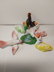 New ListingGroup Of Vintage Miniature Mexican Clay Birds...geese Or Ducks, Dove,eggret
