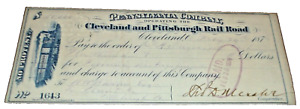 1876 CLEVELAND AND PITTSBURGH RAIL ROAD COMPANY CHECK #1643