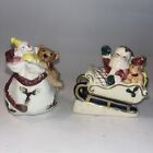 Fitz and Floyd Christmas  Salt and Pepper Shakers Santa And Sleigh And Toy Sack
