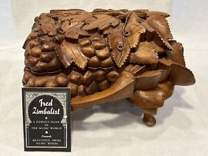 Zimbalist Carved Wood Music & Trinket Box, Thorens ~Grape & Grapevine~ See VIDEO