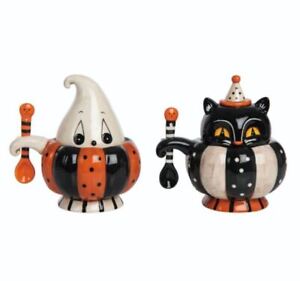 Johanna Parker Transpac Spooky PeekABoo Ghost Cat Bowl Set Retro Halloween Decor
