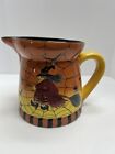 Gates Ware by Laurie Gates Halloween Flying Witch Spider Web Ceramic Pitcher 7”