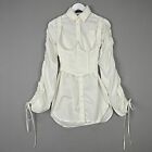 Akira Womens Top Small White Corset Shirt Ruched Tie Sleeve Tunic Grunge Lace Up
