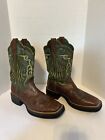 ARIAT MESTENO BROWN & GREEN LEATHER SQUARE TOE COWBOY BOOTS #10006841 MEN'S 11D