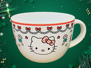Sanrio Hello Kitty Christmas Holiday Ceramic Soup Mug Soup Bowl Candy Cane Dish