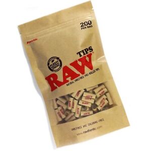 RAW Pre-Rolled Tips Filter Tips - 200 count Bag~Ready To Use, Free Shipping