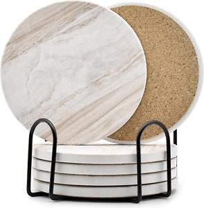 New Listing6Pcs Drink Coasters with Holder Marble Style Ceramic Drink Absorbent Suitable