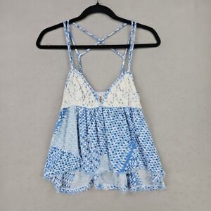 Hollister Babydoll Top Womens XS Blue Polka Dot Strappy Sweetheart Lace Bust